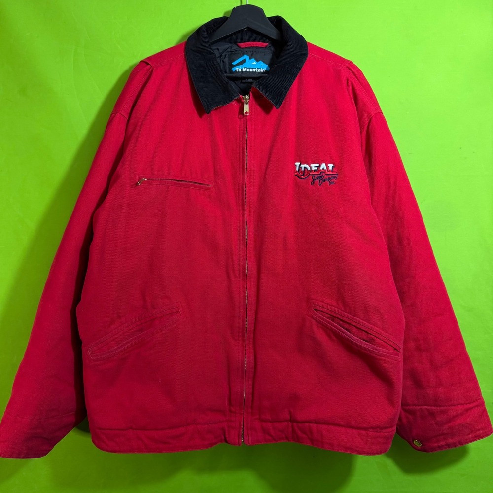 Tri-Mountain Mens Detroit XL Red Canvas Work Jacket Corduroy Collar Vintage